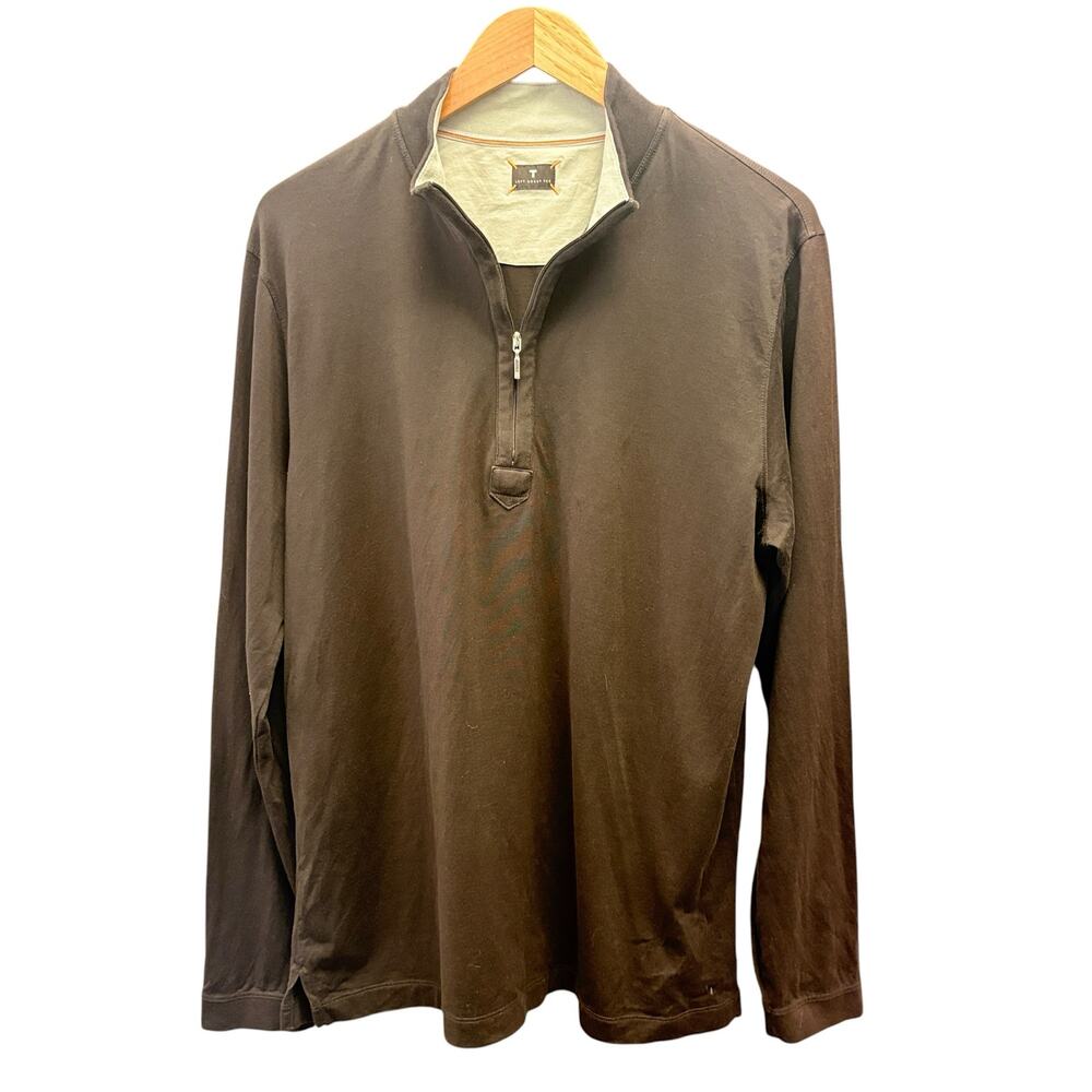 Left Coast Tee Quarter Zip Long Sleeve 1/4 Zip Brown Pima Cotton Sweater Size L